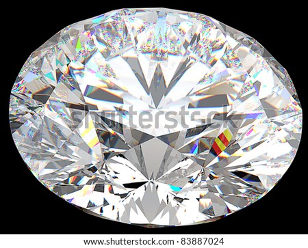 Top side view of large round diamond isolated over black