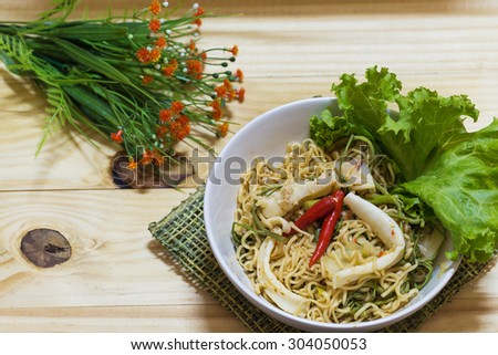 Instant noodle spicy salad. (Called Yum Ma Ma), Thai food.