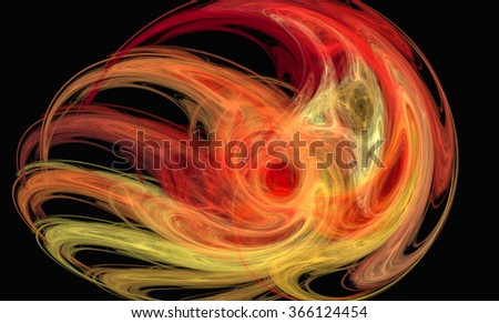 abstract yellow and red flame-like  fractal  on the black, computer generated graphics