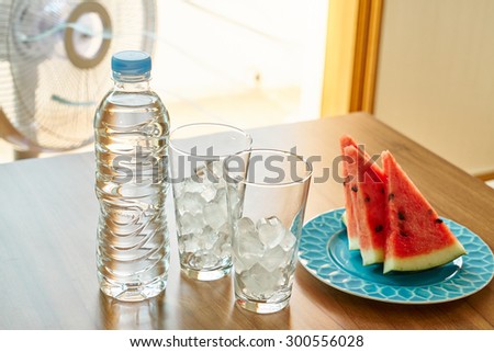 Water, fans, watermelon for a healthy summer