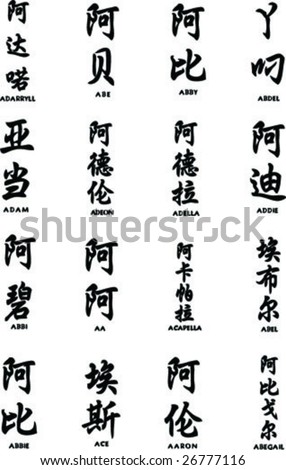 stock vector names in Chinese with the letter A