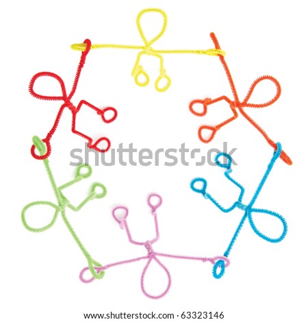 stick people holding hands in circle. of colorful stick figures