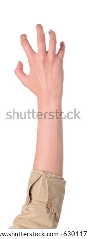 Closeup isolated studio shot of the front view of a womans outstretched hand in a claw