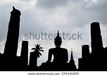 Silhouette of buddha statue,Thailand / Silhouette of buddha statue in Sukhothai historical park, Sukhothai, Thailand