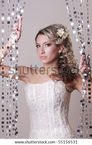 stock photo beautiful bride with wedding hairstyle and flowers stock photo 