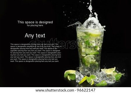 Mojito cocktail on black background