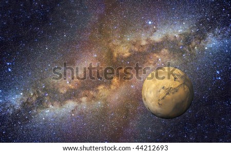 Mars on Milky Way background