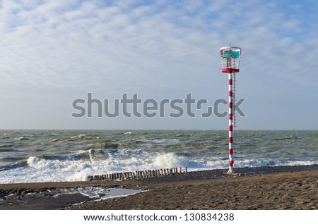 small light beacon at the North Sea in netherlands