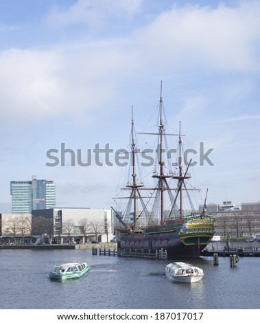 AMSTERDAM - FEBRUARY 23, 2014: Replica of the famous dutch East India Company ship \