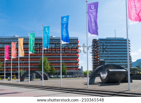 UTRECHT, NETHERLANDS - MAY 17, 2014: Exterior of the Utrecht fair trade building. The Fair receives about 2.5 million visitors with an area of 100,000 square meters