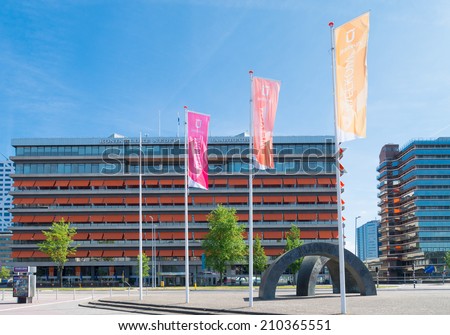 UTRECHT, NETHERLANDS - MAY 17, 2014: Exterior of the Utrecht fair trade building. The Fair receives about 2.5 million visitors with an area of 100,000 square meters