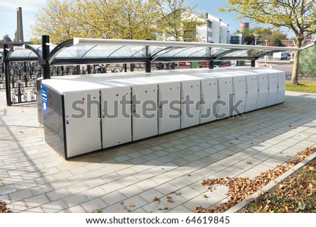 bicycle lockers at a train station