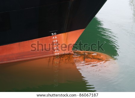 bow of a ship with draft scale numbering