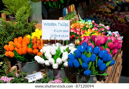 wooden tulips for sale on amsterdam market