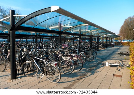 covered bicycle parking at a train station in the Netherlands