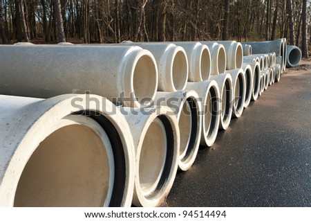 concrete drainage pipes on a newly built industrial area