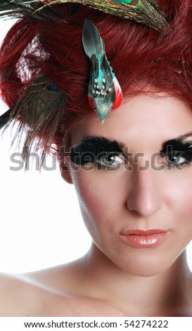 hair with feathers. with feathers and birds on