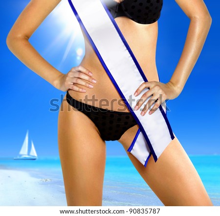 part of woman shape in underwear with white tape of beauty contest