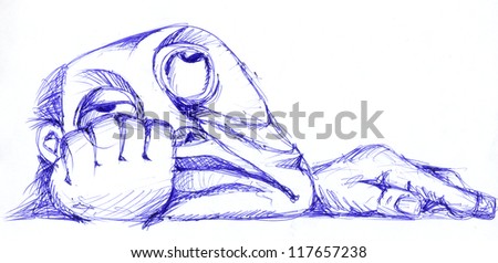Hand drawn illustration of dreaming men