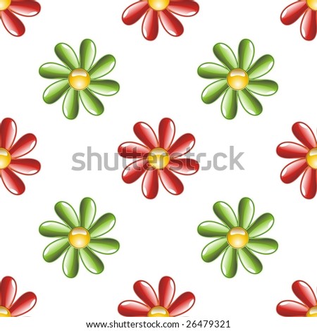 An illustration of red and green stylized flowers on a white background