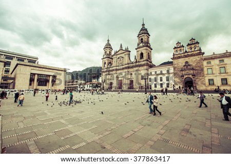 main square with church, Bolivar square in Bogota, Colombia, Latin America