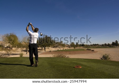 Las Vegas Desert Golf Course Man Teeing Off