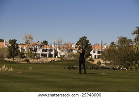 Las Vegas Desert Golf Course Woman on Tee Box