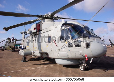 FAIRFORD, UK - 19TH JULY 2015. Royal Navy Merlin Mk2 helicopter on static display at the Royal International Air Tattoo.
