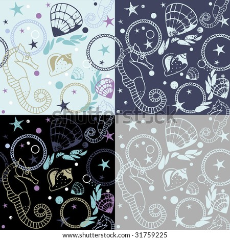 seahorse and starfish tattoo stock vector : Sea horse vector pattern