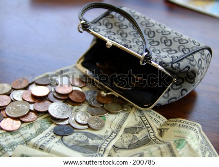 Wallet with money, coins and dollars