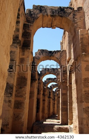 Arch shaped walkways of the Coliseum of Thysdrus at El Jem, Tunisia