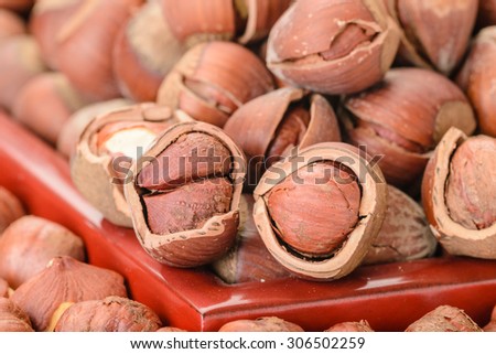 close up of dried hazelnuts