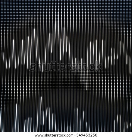 Computer graphic artwork of oscilloscope screen or fragment of sound engineer console with dual-band or double-channel signal. Contemporary black and white technological background.