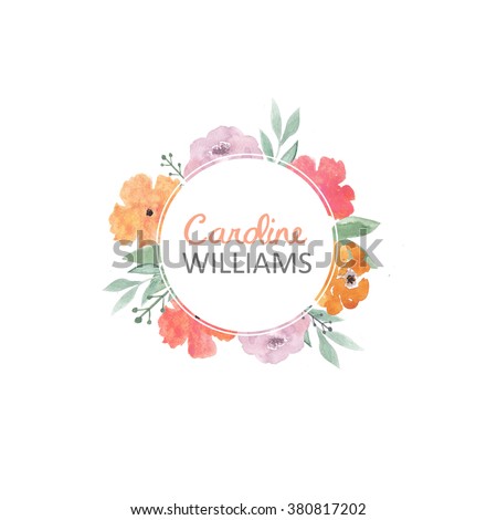 Watercolor logo template. Photography logo. Watercolor floral logo, flower, branch. Wedding logo. Premade logo design. Florist logotype. Brand identity. Rustic whimsical logo. Simple logo.