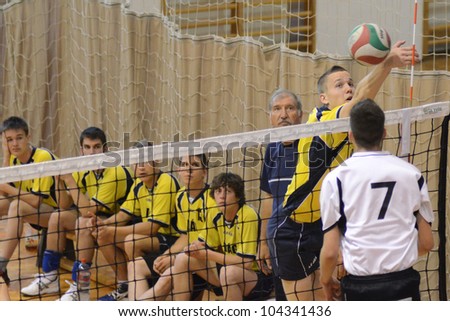 KAPOSVAR, HUNGARY - MAY 18: Unidentified players in action at the final of the hungarian junior championship (Dag yellow vs. Szolnok white) , May 18, 2012 in Kaposvar, Hungary