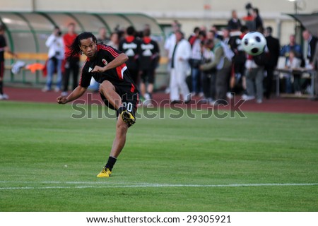 BUDAPEST - APRIL 22: Ronaldinho in the friendly football game (Hungarian League Team vs AC Milan) April 22, 2009 in Budapest, Hungary.