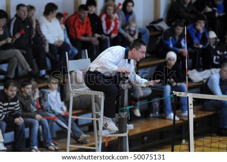 KAPOSVAR, HUNGARY - MARCH 7: The referee in action in the final of the hungarian national junior league (Kaposvar vs. Dunaferr), March 7, 2010 in Kaposvar, Hungary.