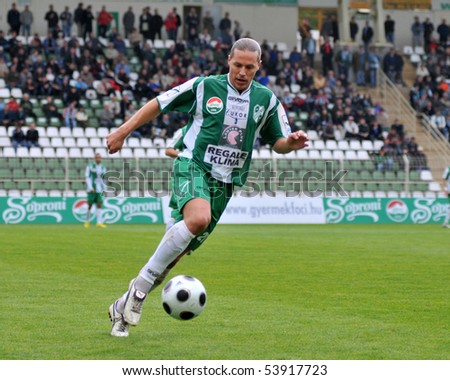 KAPOSVAR, HUNGARY - MAY 20: Bela Maroti in action at a Hungarian National Championship soccer game Kaposvar vs. Diosgyor - May 20, 2010 in Kaposvar, Hungary.