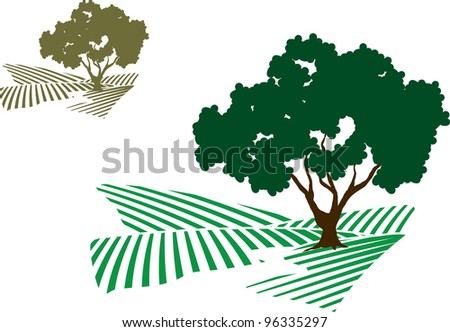 Vector illustration of a tree next to a stream. This illustration is simplified so it works well for an icon or part of a logo.