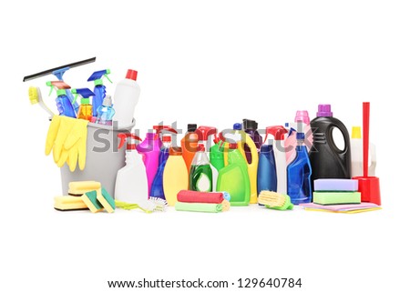 Cleaning supplies isolated on white background Cleaning supplies isolated on white background