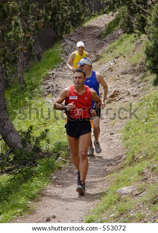 Marathon runners at God\'s trail marathon on mount Olympus, Greece