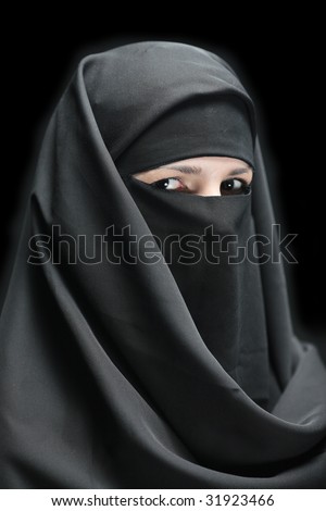 Who's afraid of the veil? Stock-photo-a-veiled-woman-isolated-on-a-black-background-31923466
