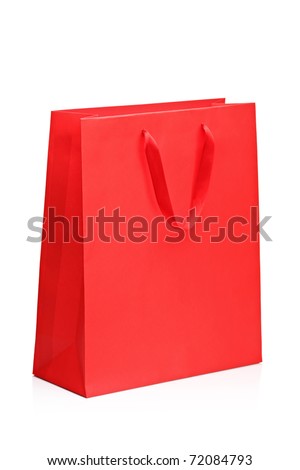A view of a red shopping bag isolated on white background
