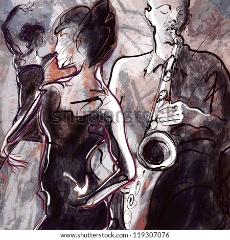 Vector illustration of a Jazz band with dancers Vector illustration of a Jazz band with dancers