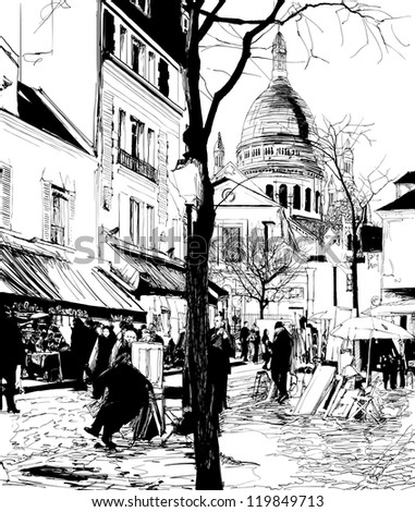 vector illustration of Paris Montmartre in winter vector illustration of Paris Montmartre in winter