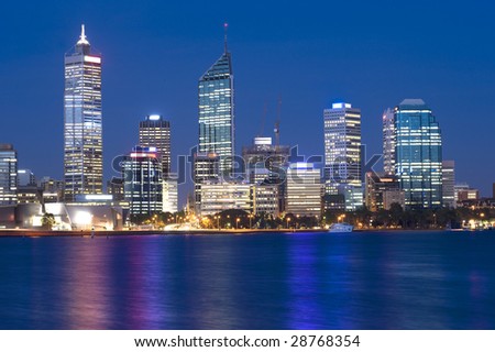 Western Australia - Perth Skyline from Swam River by Night