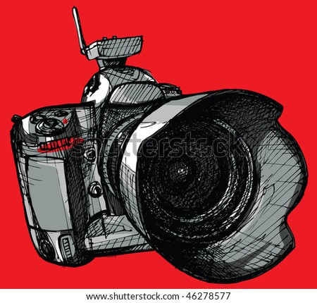  Professional Camera on Vector Illustration Of Digital Professional Camera  Hand Drawing