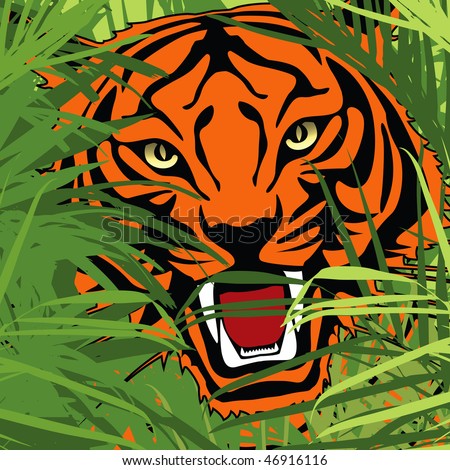 Vector Illustration Of A Tiger In Jungle Vector Illustration Of A Tiger In Jungle