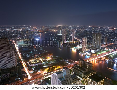 Night view of Bangkok from the State building (large format photography)