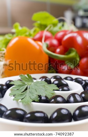 Fresh veggies and black olives